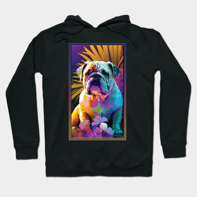 Bulldog Vibrant Tropical Flower Tall Digital Oil Painting Portrait 3 Hoodie by ArtHouseFlunky